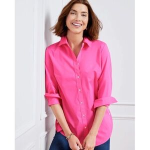NWT Talbots Side Button Boyfriend Shirt - Pink Geranium - Size XL